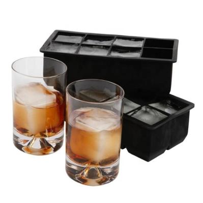 China Sustainable Large Size Ice Cube Tray 8 Cavity Silicone Ice Cube Mold For Whiskey for sale