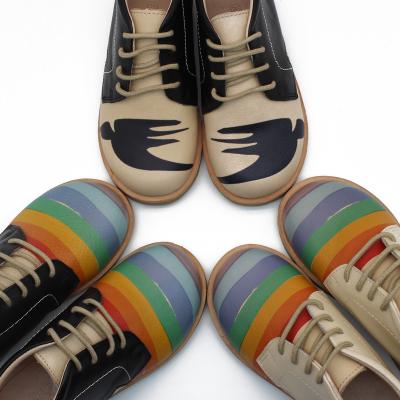 China Wholesale Customized Fashion Style Round Rainbow Swallow Fashionable Pattern Printed Children Kids Boots Leather Lined Ankle Boots for sale