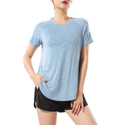 China Mesh Soft Fitness Womens Running Sports T-shirts Ladies Top Loose Casual Workout T-shirt Quick Dry Breathable T-shirt for sale