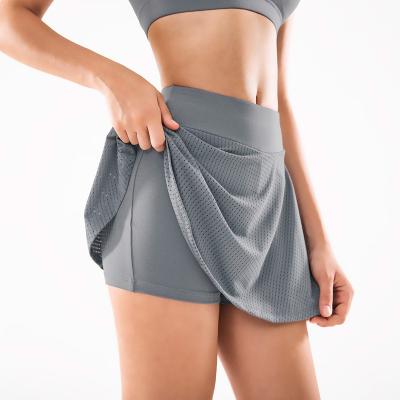 China Gym Women Sportswear Mesh Double Layer Patchwork Badminton Breathable Quick Dry Skirt With Shorts Fitness Yoga Tennis Running Skirt for sale