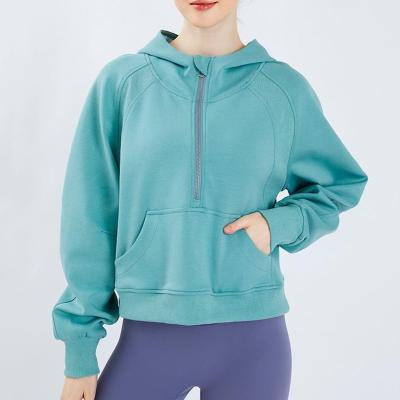 China Autumn New Women Half Zipper Sweatshirts Anti-wrinkle Shaping Outdoor Thick Loose Fitness Gym Sweatshirt Running Hoodies Top for sale