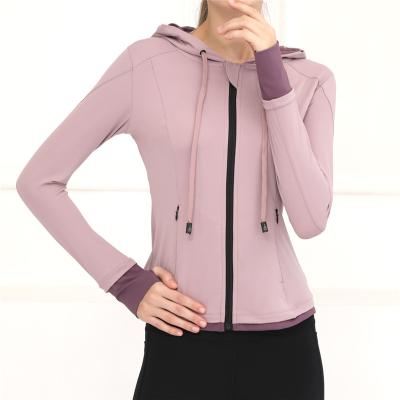 China Autumn Women Breathable Fitness Coat Yoga Shirt Sportswear Gym Jacket Zipper Thumb Hole With Hooded Workout Top Sports Running Jacket for sale