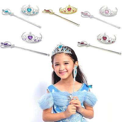 China Crown and Wand Child Girls Princess Elsa and Anna Birthday Tiara Crown and Wand Set for sale