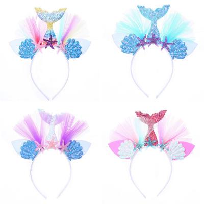 China Mermaid Headwear Girl Birthday Mermaid Tail Tulle Headband Sparkle Mermaid Headband Under The Sea Party Headwear for sale