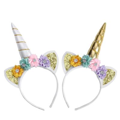 China Party Headband Gold and Silver Glitter Unicorn Horn Headband for Kids Party Headbands for sale