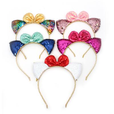 China Party Bling Bling Cat Ears Headband with Bowtie Headband for Kids Halloween Party Cosplay Headband for sale