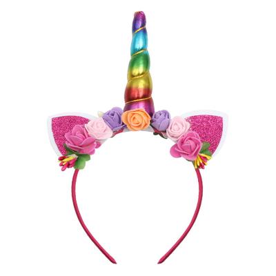 China Christmas and Birthday Party Unicorn Horn Headdress Ears Flower Headband for Halloween Party Birthday Cosplay Costume for sale