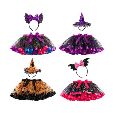 China Bat and Hat Headband 3-8 Years Kids Halloween Party Tutu Skirt Bat and Hat Headband for Girls Cosplay Dress Up Dress for sale