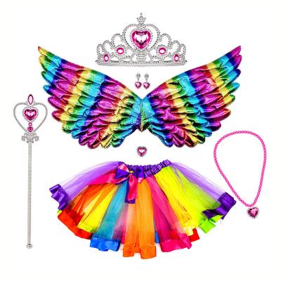 China Eco-Friendly Layered Tulle Tutu Skirt and Fairy Wing with Jewels for Princess Costume Party Dress Up for sale