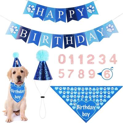 China Viable Dog Happy Birthday Banner Bandana Scarf and Hat with Numbers for Puppy Birthday Party Decorations for sale