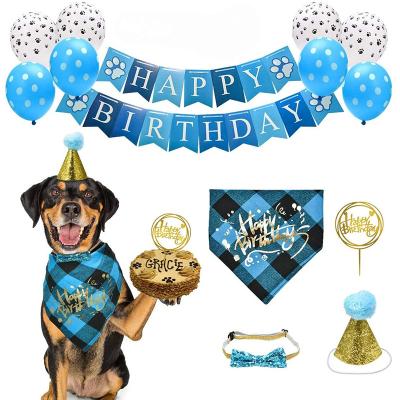 China Dog Happy Birthday Banner Gold Cake Topper Stocked Bow Tie and Balloons Bow for Dog Party for sale