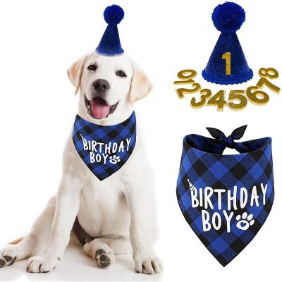 China Stocked Dog Birthday Hat With Figures And Boy Pets Birthday Bandana Scarf Bibs for sale