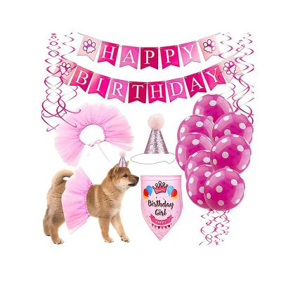 China Pet Birthday Swirl Dot Ballons Hat Crown Bandana Bib Tutu Stocked Skirt and Banner for Dog Birthday Party Supplies for sale