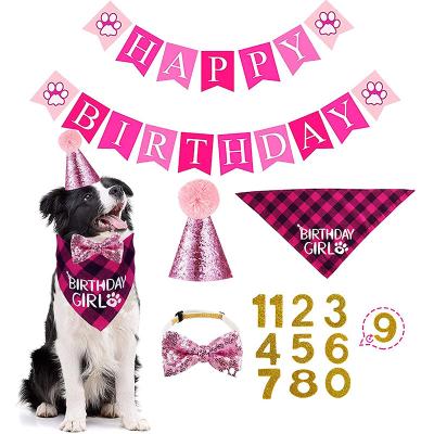 China Dog Birthday Stocked Hat with Figures Bandana Bowtie Collar Banner for Pet Birthday Party Decorations for sale