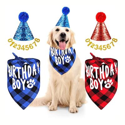 China 2Pcs Dog Birthday Stocked Hat With Figures And Bandana For Pet Christmas And Easter Birthday Party Supplies for sale