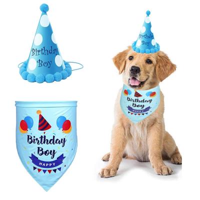 China Small and Medium Pets Birthday Banner Stocked Hat and Bandana Scarf for Dog Birthday Party Decorations for sale