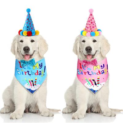 China Stocked Dog Birthday Gift It's My Birthday Cute Bowtie Collar Bandana And Birthday Printed Hat for sale