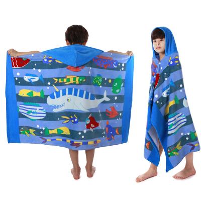 China 100% Cotton Cartoon Beach Towel Hooded Beach Towel For Kids Children Bathrobe Can Wear Extended for sale