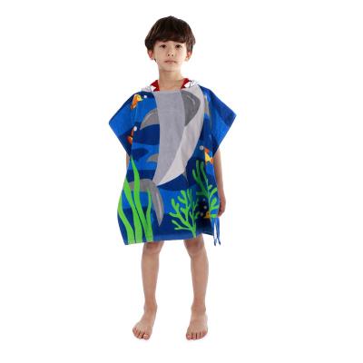 China 100% Cotton Quick Dry Kids Hooded Towel for Kids Poncho Beach Towel Kids Hooded Poncho Towel for sale