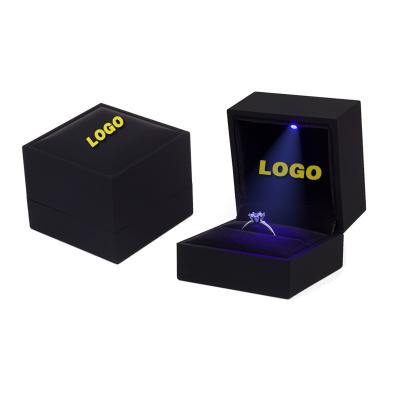 China Newest Luxury Black Custom Jewelry Box LED Light Ring Box Set Velvet Necklace Jade Bracelet Earring Jewelry Packaging Box Wholesale for sale