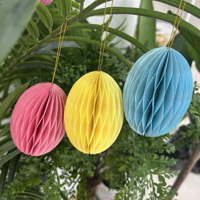 China 3PCS Disposable Egg Shape Paper Honeycomb Ornaments Paper Baubles For Easter Festival Party Decorations for sale