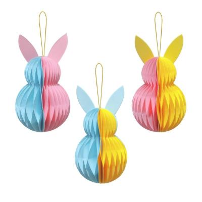 China 3PCS Rabbit Bunny Paper Honeycomb Ornaments Paper Disposable Baubles For Easter Festival Party Decorations for sale