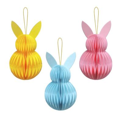 China 3PCS Rabbit Bunny Paper Honeycomb Ornaments Paper Disposable Baubles For Easter Festival Party Decorations for sale