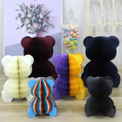 China New Design Disposable Paper MIni Bear Decorations Ornament Honeycomb Handmade Foldable Wedding Mall, Window Display Home Decoration for sale