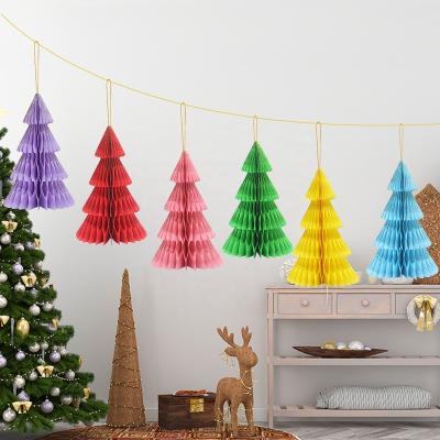 China Handmade Disposable Paper Tree Decorations with String Ornament Foldable Honeycomb Wedding Mall, Christmas Tree Window Display Decoration for sale