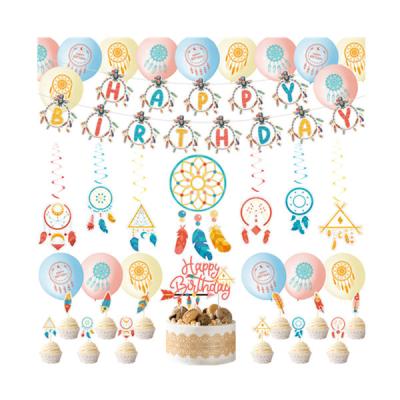 China Paper Topper Party Supplies Set Decoration Latex Balloon Garland Hanging Swirls Door Plate Bohemia Happy Birthday Banner Gift Cake Topper for sale