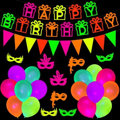 China UMISS 25PCS Amazon Paper Wholesale Fluorescent Balloon Night Birthday Party Theme Bar Decoration Supplies for sale