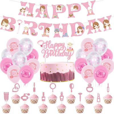 China Eco-Friendly Materials Kids Spa Party Decorations With Happy Birthday Banner And Cake Toppers, Birthday Backdrop Birthday Decorations for sale