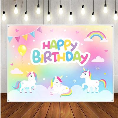 China Disposable Photography Backdrop Girl Happy Birthday Party Supplies Cartoon Party Decorations Photo Background Children Baby Shower for sale