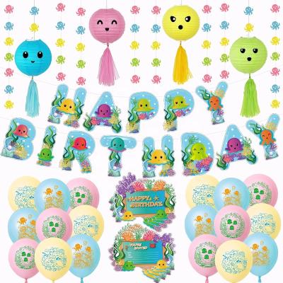 China Disposable Octopus Theme Paper Banner Lantern with Tassel Garlands Latex Balloons for Birthday Theme Party Decoration Supplies for sale