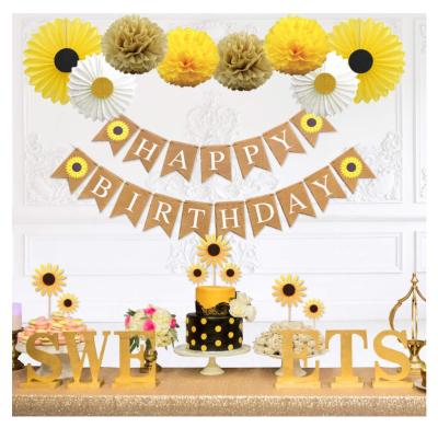 China Sunflower Happy Birthday Banner Kit Paper Supplies, Yellow Cake Topper Paper Fan Sunflowers Cup Birthday Party Decorations Supplies for sale