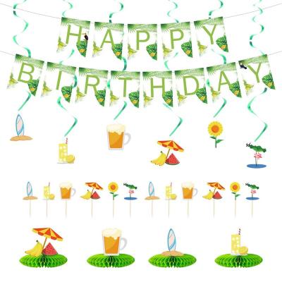 China Paper Cake Topper Pom Pom Happy Birthday Party Banner Honeycomb Kit 2021 Summer Party Decorations Kids Summer Party Supplies for sale