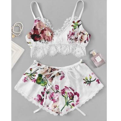 China QUICK DRY printed separate two piece set sexy lace pajamas home pajamas with straps for sale