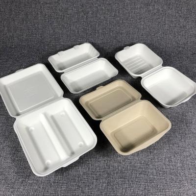 China Bento Takeout Packaging Lunch Box 100% Compostable Microwavable Bagasse Take Out Clamshell Food Container for sale