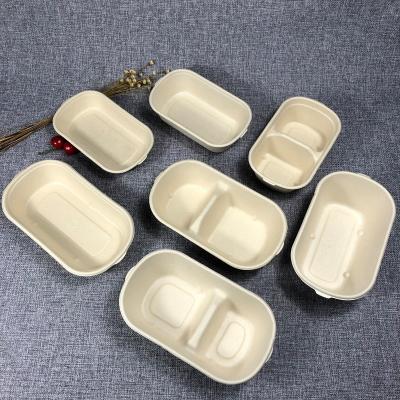 China Biodegradable Viable Disposable Take Out Food Container Oval Sugarcane Bagasse Lunch Box With Clear Lid for sale