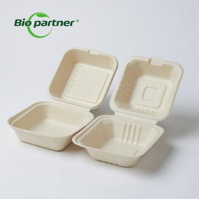 China B07 Disposable Sugar Cane Paper Pulp Food Lunch Bento Lid Takeout Packaging Sugar Cane Bagasse Burger Box for sale