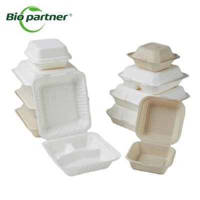 China Modern Biodegradable Sugar Cane Bagasse To Go Food Lunch Box With Lid for sale