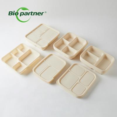 China Food Packaging Cornstarch Bento Degradable Biodegradable 3 Compartment Cornstarch Disposable Lunch Box C04 for sale