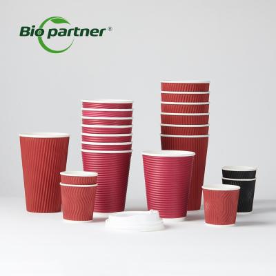 China Disposable Double Wall Ripple 12oz Paper Coffee Cup Printing Lid With Cover for sale