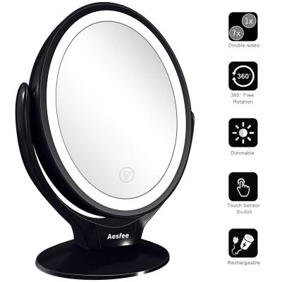 China Aesfee LED Lighted Makeup Vanity Mirror With Light 1x/7x Magnification Double Sided 360 Degree Swivel Makeup Mirror Led for sale