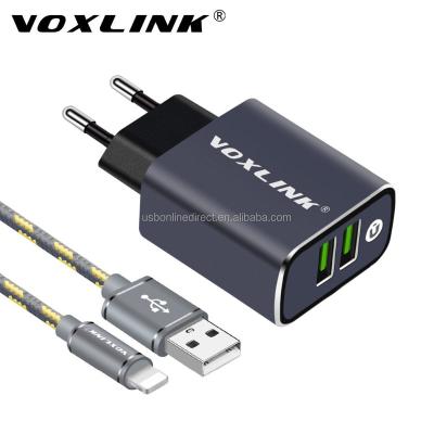 China VOXLINK Mobile Phone 2 in 1 Aluminum Alloy Dual Port Case 5V 3.1A Universal USB Travel Charger + 3ft/1m USB Cable for Apple and Android for sale