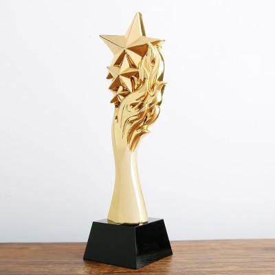 China New Design China EXPO 2022 March Match Metal Star Trophy Resin Custom Gold Plated Star Trophy Crystal Base for sale