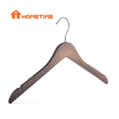 China Wholesale Strong Walnut Wooden Jacket Coat Shirts Hangers Non Slip Wooden Hanger Clothes Hangers for sale