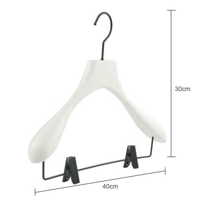 China Heavy Duty Luxury Custom Logo Printing Clip Black Hardwood White Wood Hanger For Wedding for sale