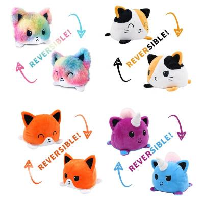 China Factory Hot Selling Plush Double Sided Reversible Custom Expression Stuffed Cat Doll Toy Anime Cute Stuffed Dolls for sale