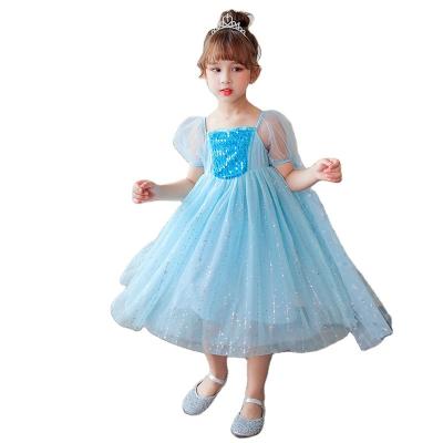 China Breathable Girls Snow Queen Princess Dress Kids Short Sleeve Crystal Costume Children's Dress Kids Carnival Christmas Dress for sale